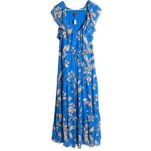 NWT Taylor Blue Floral Tiered Maxi Dress with Ruffle Sleeves Size XL